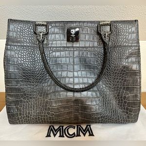 MCM Croc Embossed Leather Tote